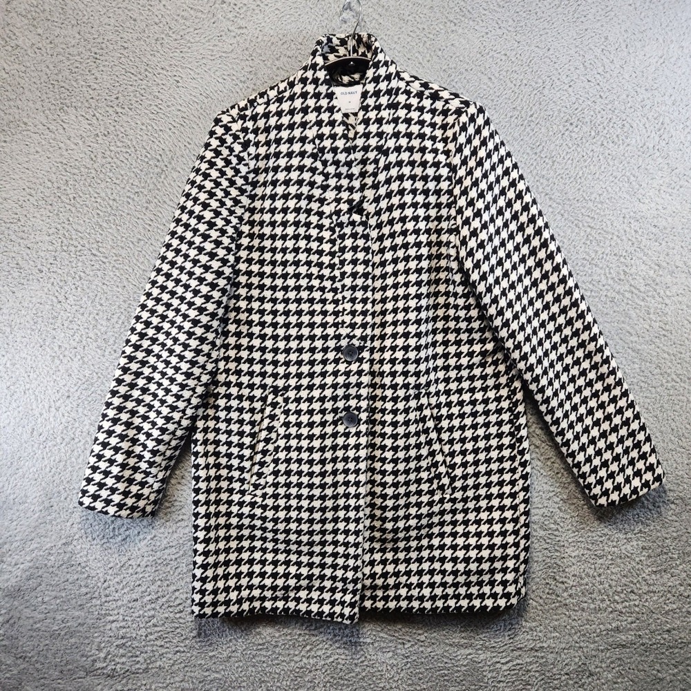 Old Navy Coat Womens Medium Wool Blend Black White Long Sleeve Business Casual